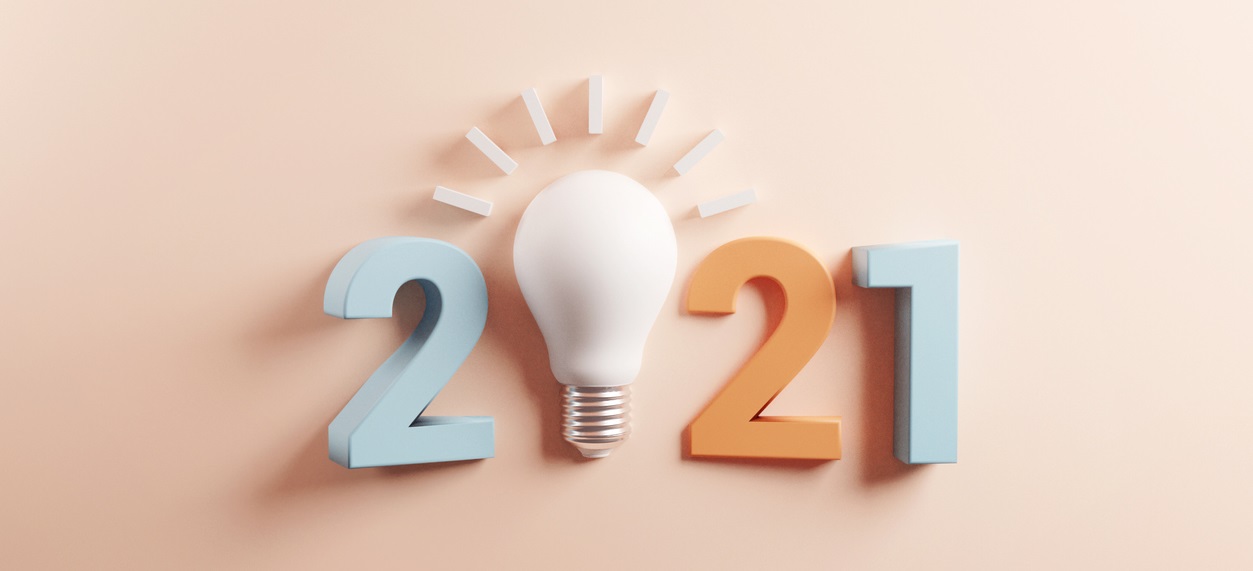 2021 creativity inspiration concepts, Light bulb idea with 2021 new year, planning ideas.