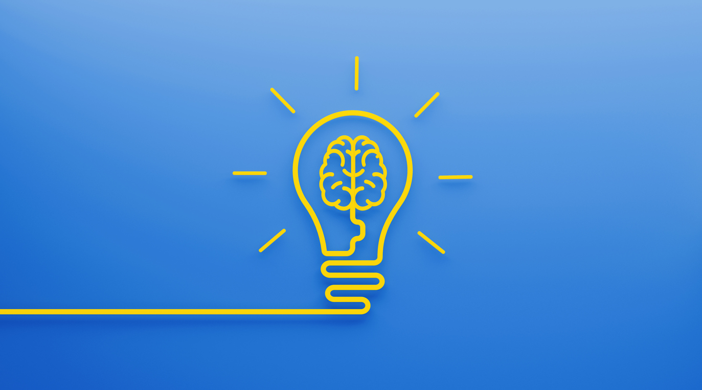Brain Shape Inside A Light Bulb on Blue Background